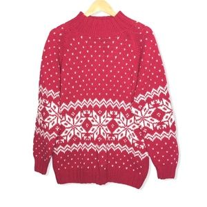 Vintage Hand Knit Festive Sweater Hot Pink | Large